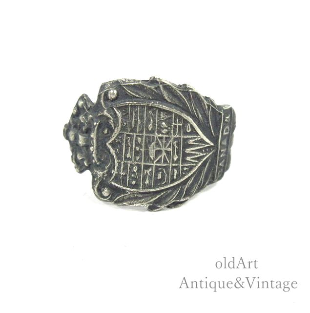 CANADA カナダ製 1900年代 初頭 アンティーク 王冠 カナダ 紋章 STERLING スターリングシルバー 銀製 スプーンリング メンズ ピンキー【6号】【N-20370】【中古】【送料無料】