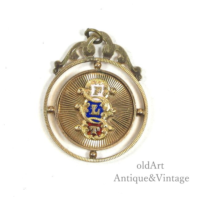 USA製 アンティーク 1910年代 Odd fellows オッドフェローズ FLT 七宝焼き フォブ ゴールド ペンダント ヘッド ネックレス トップ 懐中時計【N-23619】【中古】【送料無料】