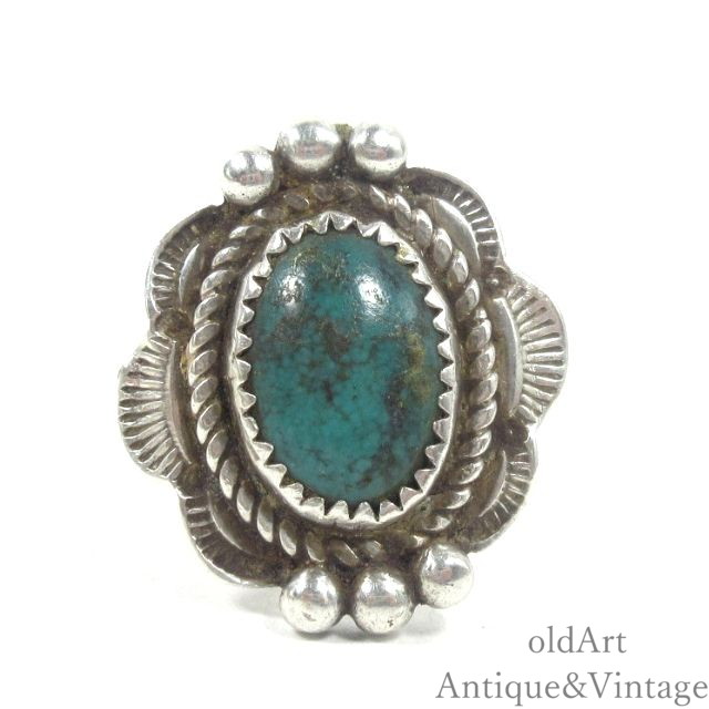 USA製 NAVAJO ナバホ族 ヴィンテージ ネイティブアメリカン ターコイズ STERLING シルバー 製 リング 指輪【11.5号】【N-25189】【中古】【送料無料】｜オールドアートアンティーク