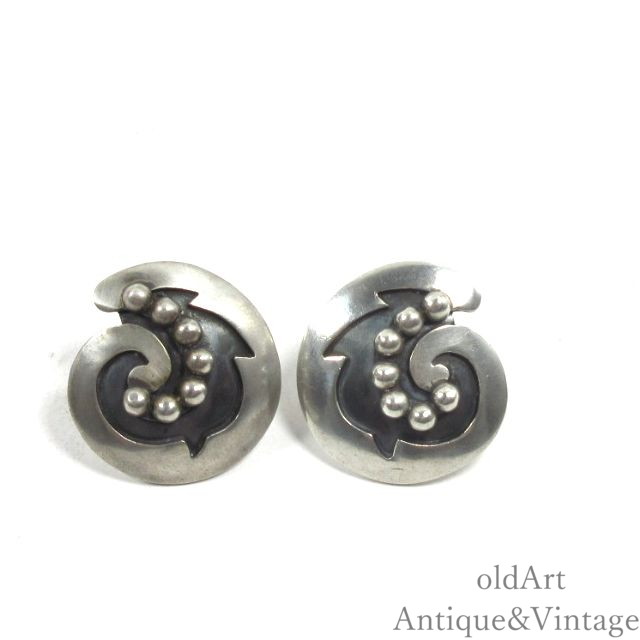 MEXICO製 メキシコ ヴィンテージ STERLING シルバー 925 銀製 立体 銀細工 イヤリング【両耳用】【N-26025】【中古】【送料無料】