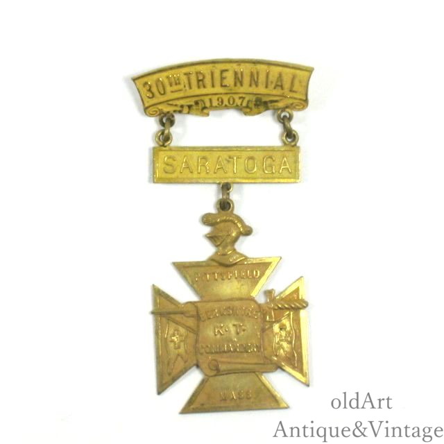 USA製 1907年 当時物 アンティーク フリーメイソン テンプル騎士団 勲章 十字架 クロス バッジ 徽章【N-25137】【中古】【送料無料】