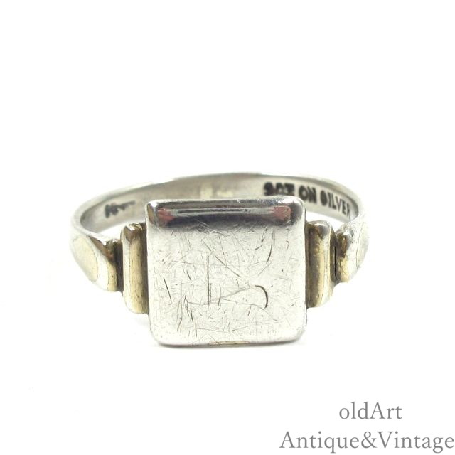 英国 イギリス製 ヴィンテージ 印台 シグネットリング スターリング 9CT ON SILVER リング 指輪【22号】【N-26679】【中古】【送料無料】｜オールドアートアンティーク