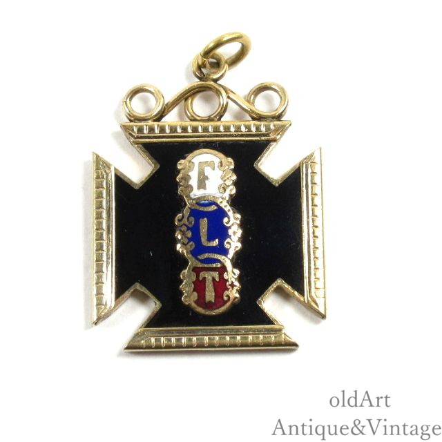 USA製 アンティーク 1910年代 Odd fellows オッドフェローズ FLT 七宝焼き フォブ シルバー ペンダント ヘッド ネックレス トップ 懐中時計【N-27312】【中古】【送料無料】