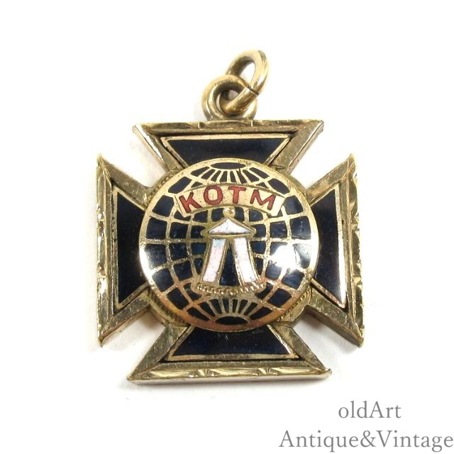 USA製 アンティーク 1900年代 初頭 Knights of the Maccabees 騎士団 マルタクロス 十字架 金張り エナメル 懐中時計 フォブ ペンダント トップ【N-27332】【中古】【送料無料】