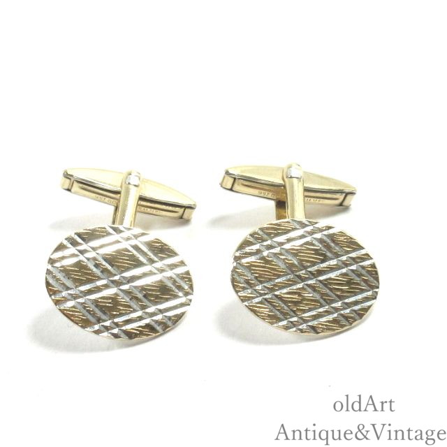 英国 イギリス ヴィンテージ ツートーン カフス ボタン カフリンクス【GOLD ON SILVER】【N-27838】【中古】【送料無料】|オールドアートアンティーク