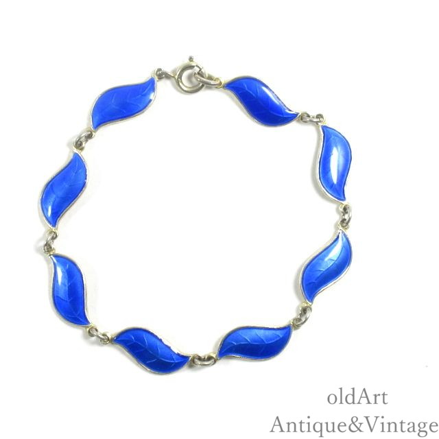 1940-50年代 北欧 ノルウェー Aksel Holmsen アクセル ホルムセン ギロッシュ エナメル リーフ ヴィンテージ ブレスレット【SILVER925】【19cm】【N-28177】【中古】【送料無料】｜オールドアートアンティーク