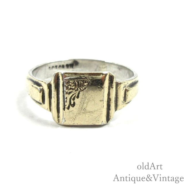 英国 イギリス ヴィンテージ 彫刻 印台 シグネット リング 指輪【9CT ON SILVER】【10.5号】【N-27500】【中古】【送料無料】｜オールドアートアンティーク
