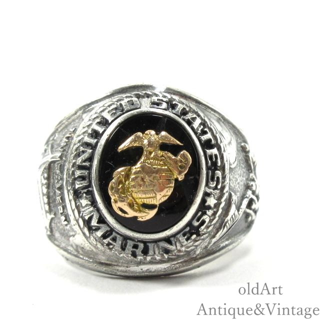 1960年代 CREST CRAFT アメリカ 海兵隊 ヴィンテージ USMC US.MARINE CORPS オニキス ミリタリー リング 指輪【SILVER 925】【19.5号】【N-28400】【中古】【送料無料】|オールドアートアンティーク