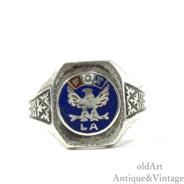 1950年代 アメリカ ヴィンテージ FOE Fraternal Order of Eagles イーグル エナメル リング指輪【SILVER 925】【13号】【N-28480】【中古】【送料無料】|オールドアートアンティーク