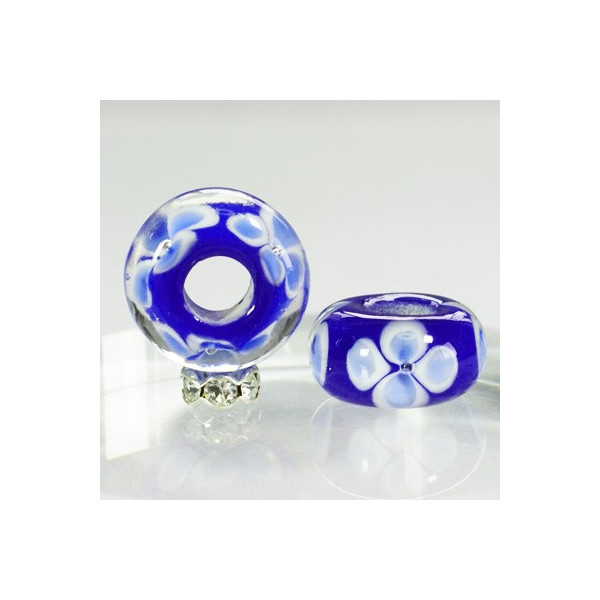 トンボ玉　青い花　8x14mm　1個　アクセサリーパーツ　手芸用品　和物画像