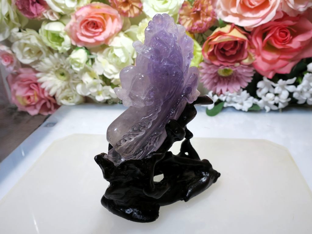 天然アメジスト白菜彫刻置物, 17cm x 13cm x 7cm, パープル