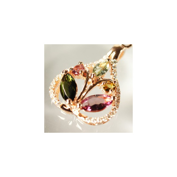 トルマリン　ネックレス　多彩な色合　芯　16ｘ30ｍｍ９２５シルバー　パワーストーン　宝石　プレゼント