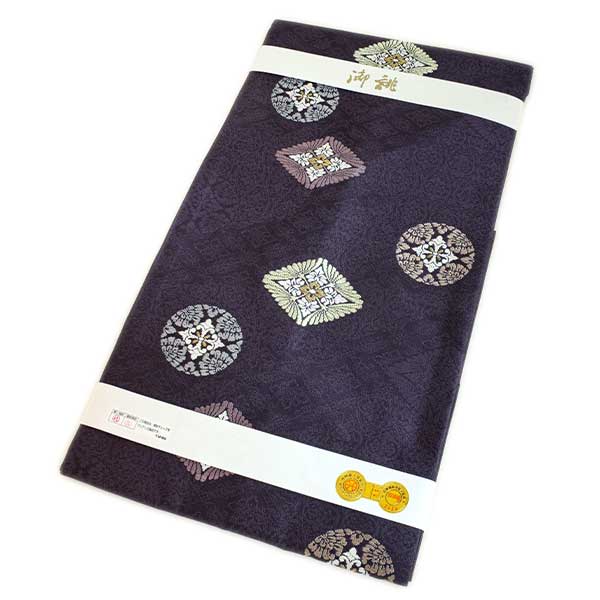 正絹九寸名古屋帯 西陣織 仕立上り 有職文様 黒地 唐織調 丸華紋 日本製 楽天市場】正絹九寸名古屋帯 西陣織 仕立て上がり紫地 有職文様 唐織調