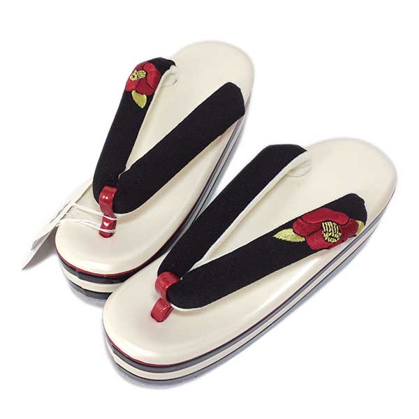 草履 本革 踵高 8珊 3段 刺しゅう鼻緒 新品 日本製