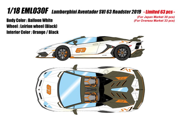 【送料無料】　EIDOLON 1/18 ランボルギーニ アヴェンタドール SVJ 63 ロードスター 2019 バルーンホワイト 完成品ミニカー EML030F