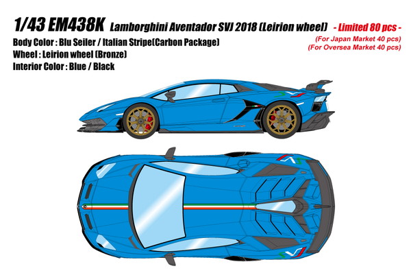 【貨物輸送無料】 EIDOLON COLLECTION 1/43 ランボルギーニ アヴェンタドール SVJ 2018 ブルーセイラー/イタリアン縞模様 成し遂げる品ミニカー EM438K