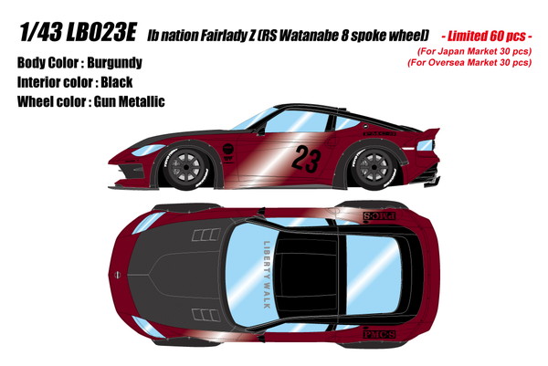 【送料無料】　EIDOLON 1/43 lb nation フェアレディ Z(RZ34) (RSワタナベ 8スポークホイール) バーガンディ 完成品ミニカー LB023E｜トイスタジアム1号店