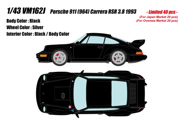 【送料無料】　VISION 1/43 ポルシェ 911 (964) カレラ RSR 3.8 1993 ブラック 完成品ミニカー VM162J