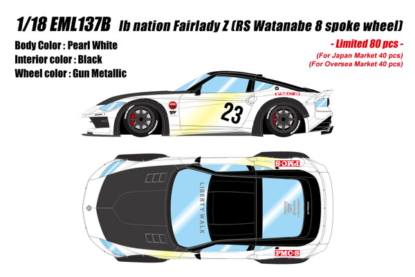 【送料無料】　EIDOLON 1/18 lb nation フェアレディ Z(RZ34) (RSワタナベ 8スポークホイール) パールホワイト 完成品ミニカー EML137B
