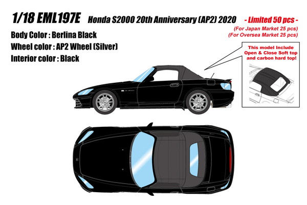 【送料無料】　EIDOLON 1/18 ホンダ S2000 20th Anniversary (AP2) 2020 ベルリナブラック 完成品ミニカー EML197E