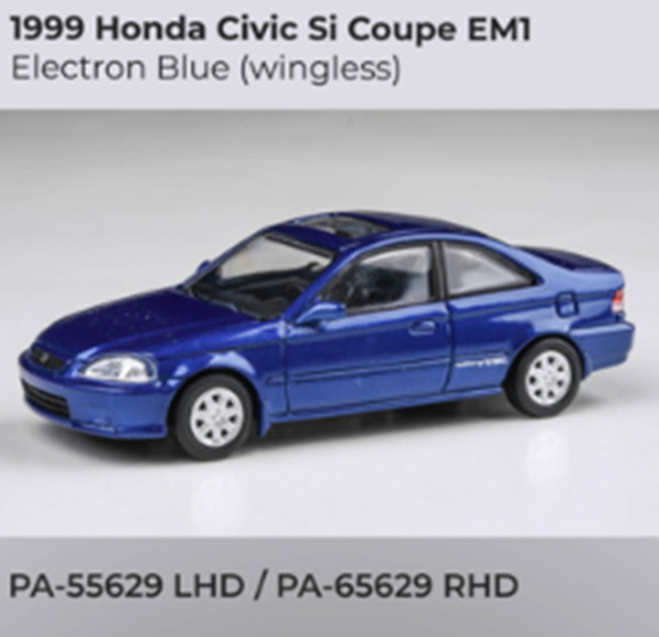 【2026年2月発売予定】　【送料無料】　PARA64 1/64 ホンダ シビック EM1 1999 エレクトロンブルーパール (ウイングレス) LHD 完成品ダイキャストミニカー PA55629画像