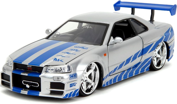 【送料無料】　JADA TOYS 1/24 ワイルド・スピード ニッサン スカイライン GT-R (R34) シルバー (ブライアン) 完成品ダイキャストミニカー JADA97158