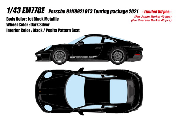 【9月発売予定を組む】 【貨物輸送無料】 EIDOLON 1/43 ポルシェ 911(992) GT3 ツーリング包み 2021 ジェットブラックメタリック 研ぎ澄ます品ミニカー EM776E