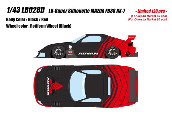 【11月発売予定】　【送料無料】　EIDOLON 1/43 LB-スーパーシルエット マツダ FD3S RX-7 ブラック / レッド (ADVAN) 完成品ミニカー LB028D｜トイスタジアム1号店