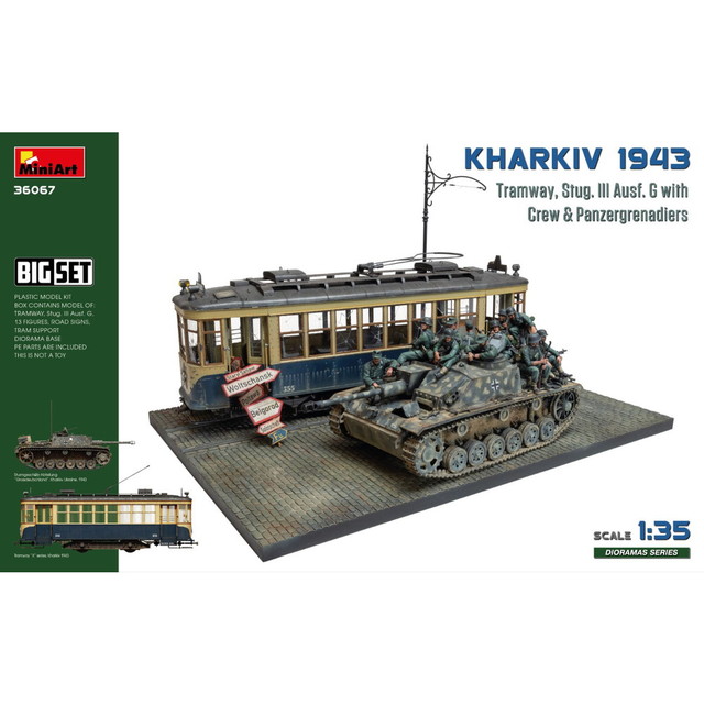 【送料無料】　ミニアート 1/35 WW.II ハリコフの戦い 1943年 情景セット 路面電車/III号突撃砲G型/ドイツ兵フィギュア付属 ビッグセット プラモデル MA36067
