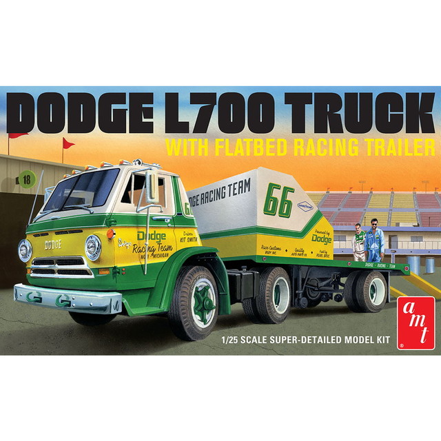 【送料無料】 AMT 1/25 1966 ダッジ L700 トラック\u0026フラットベッド レーシングトレーラー プラモデル AMT1368