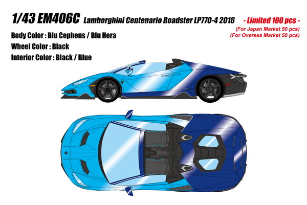 【送料無料】　EIDOLON COLLECTION 1/43 ランボルギーニ チェンテナリオ ロードスター LP770-4 2016 ブルーセフェウス / ブルーへラ 完成品ミニカー EM406C