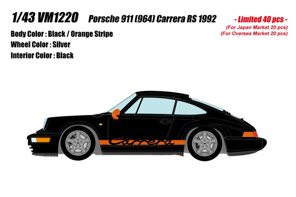 【送料無料】　VISION 1/43 ポルシェ 911 (964) カレラ RS 1992 ブラック / オレンジストライプ 完成品ミニカー VM122O｜トイスタジアム1号店