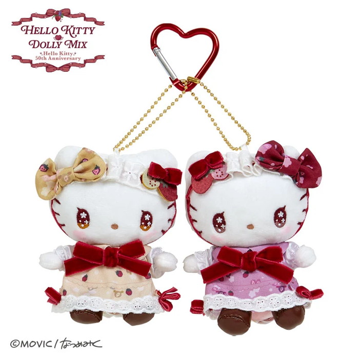 【送料無料・正規品】　ハローキティ50thアニバーサリーコラボレーション　ハローキティ DOLLY MIX　MCセット ぬいぐるみマスコット 全長約17.5cm画像