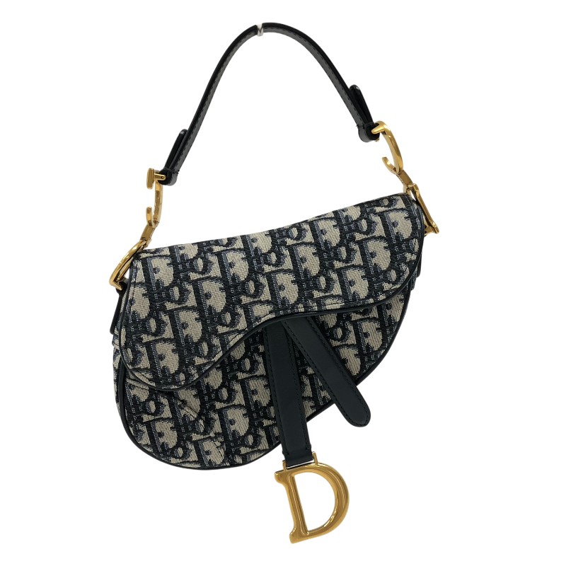 クリスチャン・ディオール Christian Dior サドルバッグ ミニ オブリークジャカード ハンドバッグ MO456CTZQ ネイビー ゴールド金具レディース ハンドバッグ【中古】