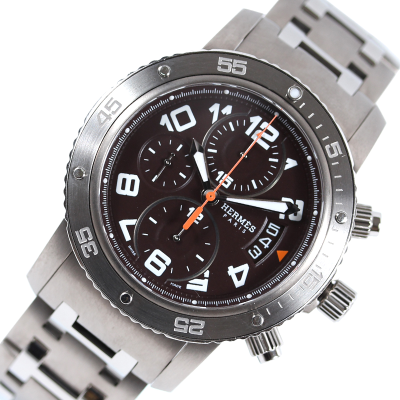 超可爱 メンズ腕時計 エルメス Hermes クリッパーダイバー クロノ Cp2 941 ブラウン 自動巻き メンズ 腕時計 中古 Www Tresor Gov Bf