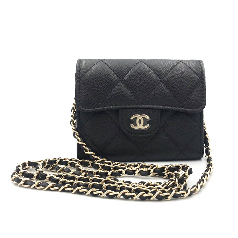 シャネル Chanel チェーン店ウォレット 黒色 ゴールド金具 レディース ウォレットチェーン 中古 シャネル ウォレットチェーン レディース 貨物輸送無料 Ficap Fr