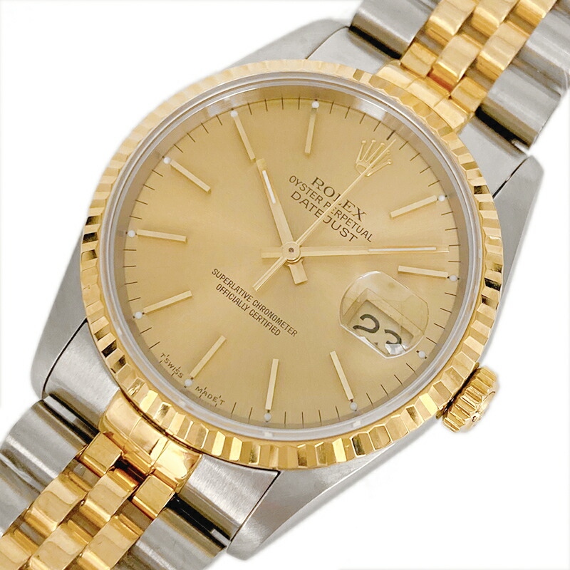 ロレックス Rolex デイトジャスト ギャランティー附き添い S番兵 シャンパーン 自動書籍 メンズ ウォッチ 中古 Olc54 Fr