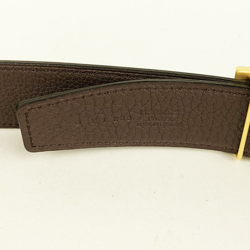 エルメス HERMES Hベルト D刻 ブラック×チョコレート ゴールド金具 ...