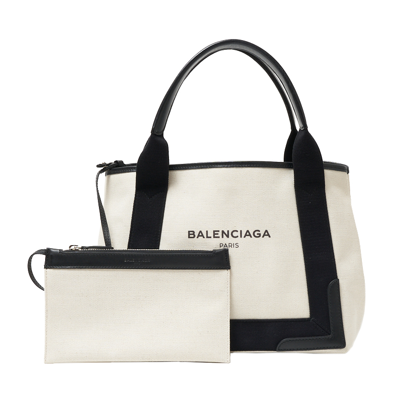 大切な バレンシアガ BALENCIAGA ネイビーカバスS 339933 アイボリー