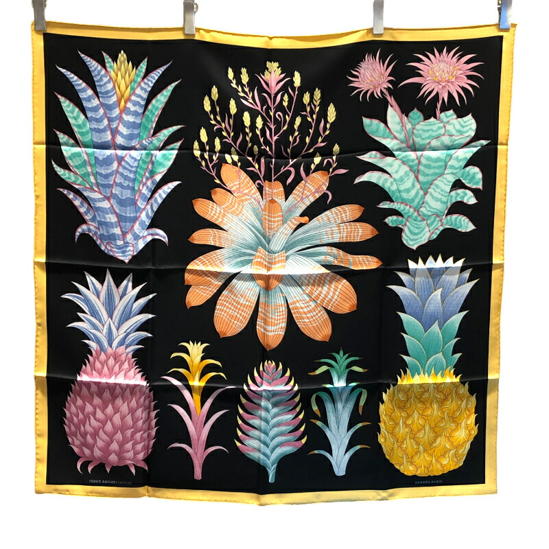 【楽天市場】エルメス HERMES カレ90 INDEX BROMELIACEAE マルチカラー シルク レディース スカーフ【中古 ...