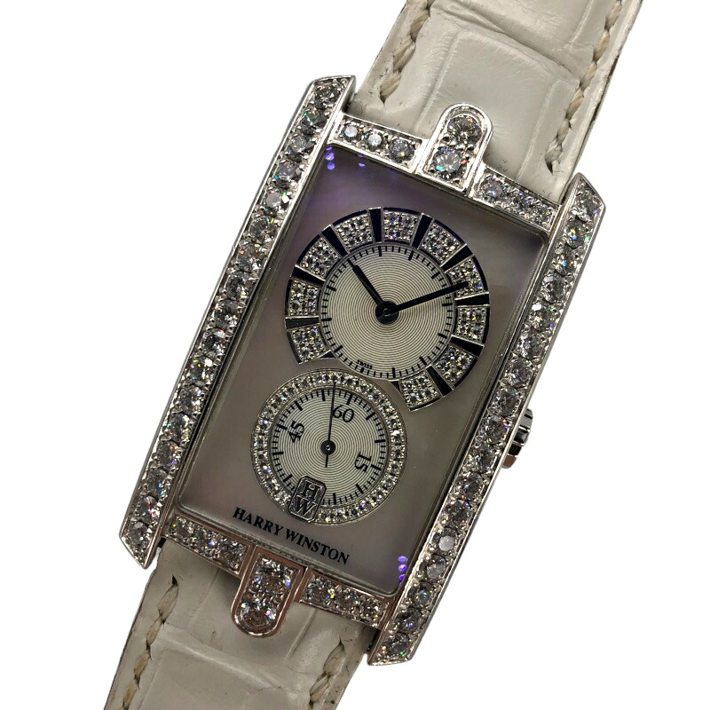 ハリーウィンストン HARRY WINSTON アヴェニューC ミッドサイズ ホワイトシェル 330/UMWL.MD/D31 ホワイトシェル K18WG/革ベルト 手巻き レディース 腕時計【中古】