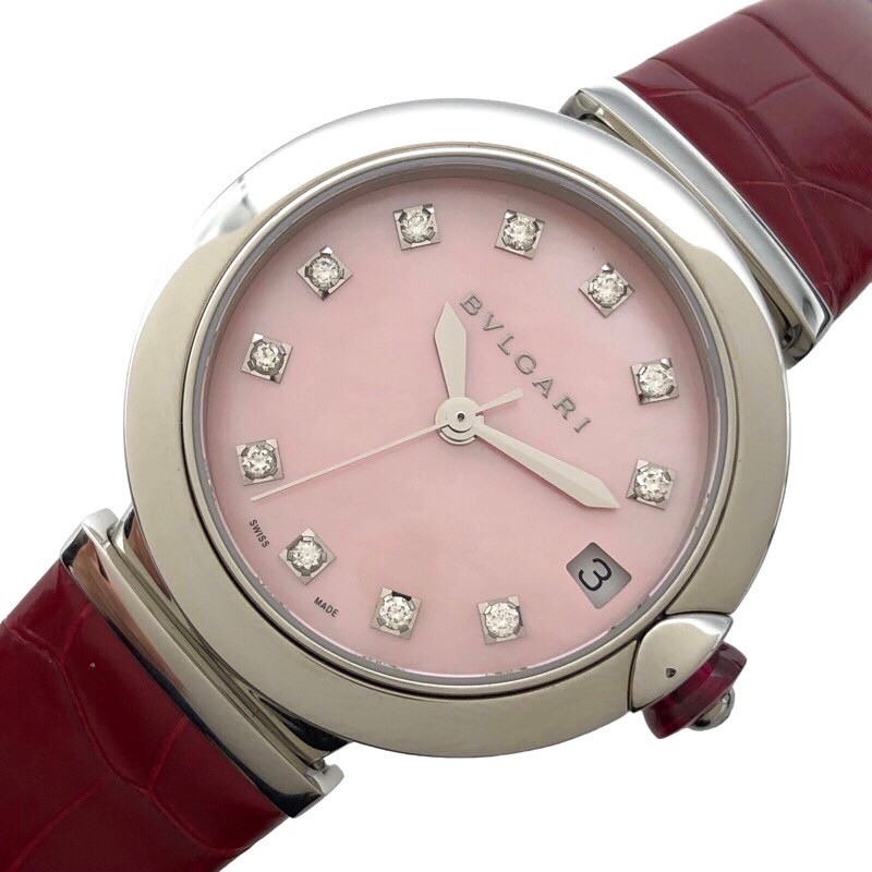 ブルガリ BVLGARI ルチェア ピンクシェル LU33S(LU33C2SLD/11) シェル ステンレススチール レディース 腕時計【中古】
