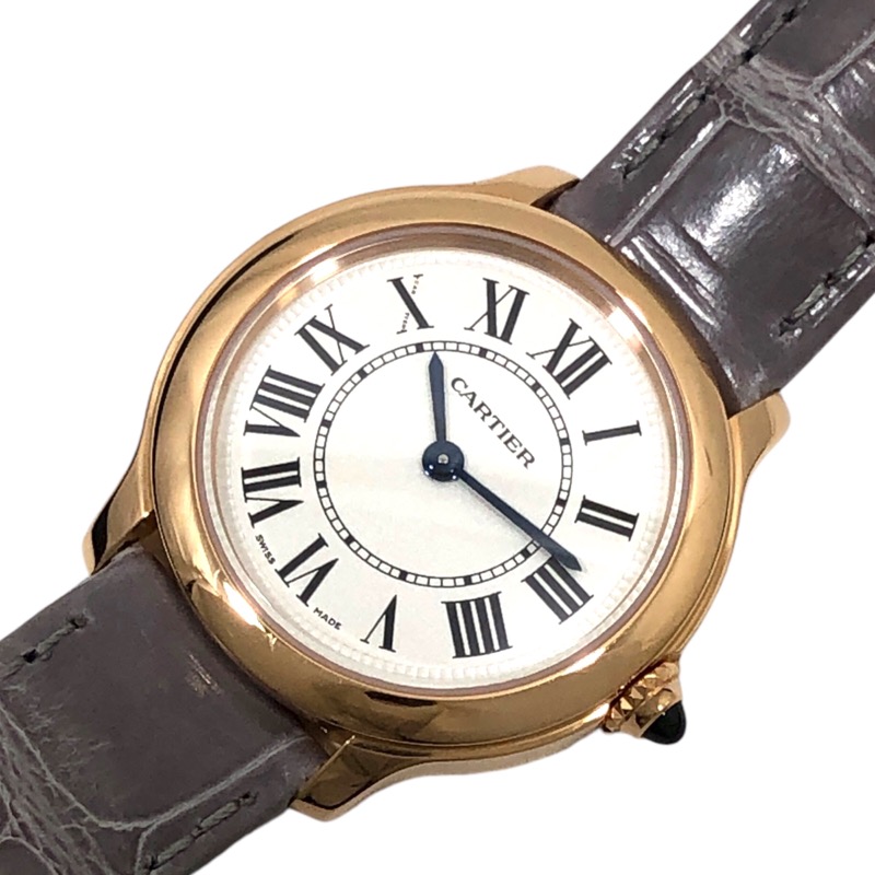 カルティエ Cartier ロンド ルイ カルティエ WGRN0013 シルバー K18PG/レザーストラップ レディース 腕時計【中古】