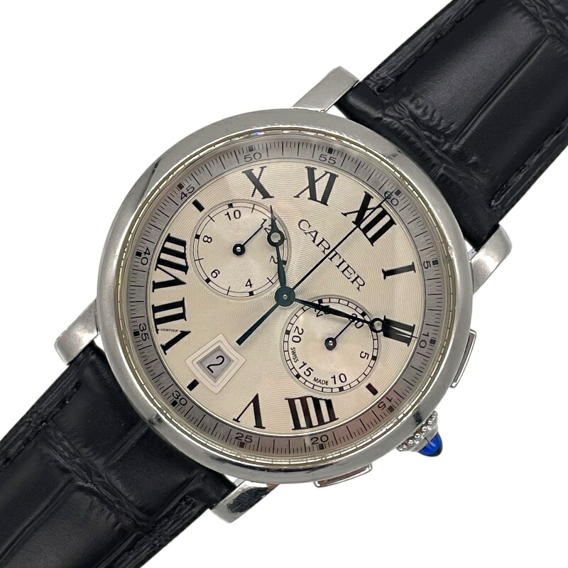 カルティエ Cartier ロトンド ドゥ カルティエ クロノグラフ WSRO0002 シルバー SS/社外ベルト/純正尾錠 メンズ 腕時計【中古】