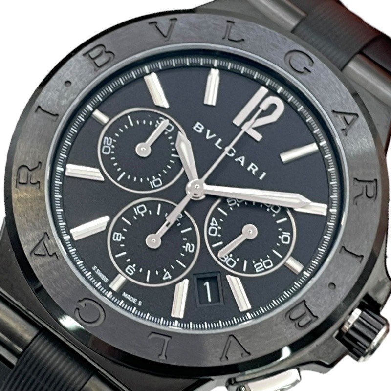 【6/1～ 最大限度30,000円OFFクーポン券！】ブル小峡谷 BVLGARI ディアゴノ ウルトラネロ クロノグラフ DG42BBSCVDCH SS/陶器 メンズ ウオッチ【中古】