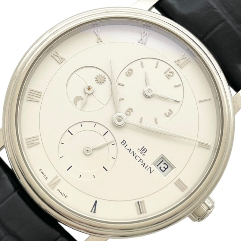 ブランパン BLANCPAIN ヴィルレ ダブルタイムゾーン 6260-1542-55B シルバー K18WG/革ベルト（社外品） 自動巻き メンズ 腕時計【中古】