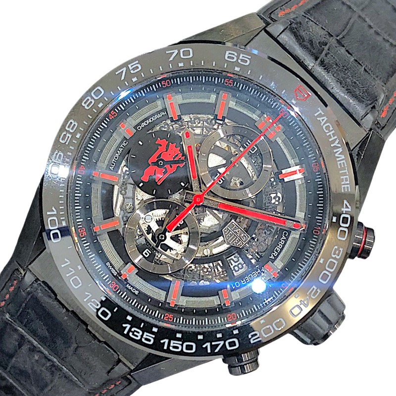 タグ・ホイヤー TAG HEUER カレラ キャリバー ホイヤ—01 クロノグラフ マンチェスターユナイテッド CAR2A1J.FC6400 ブラック SS(PVD加工)/ラバーストラップ 自動巻き メンズ 腕時計【中古】|OKURA(おお蔵)店