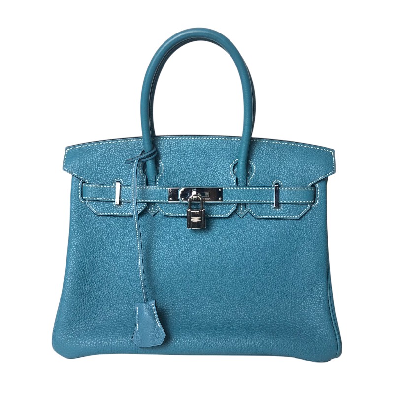 エルメス HERMES バーキン30 □N刻 ブルージーン シルバー金具 トゴ レディース ハンドバッグ【中古】