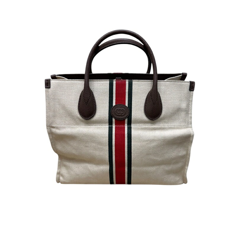 グッチ GUCCI シェリーライン　フォールダブル　スモールトート ベージュ キャンバス　レザー ユニセックス ハンドバッグ【中古】