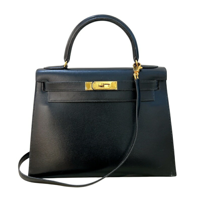 エルメス HERMES ケリー28 外縫い ○U刻印 ブラック ゴールド金具 ボックスカーフ レディース ハンドバッグ【中古】 589,200円